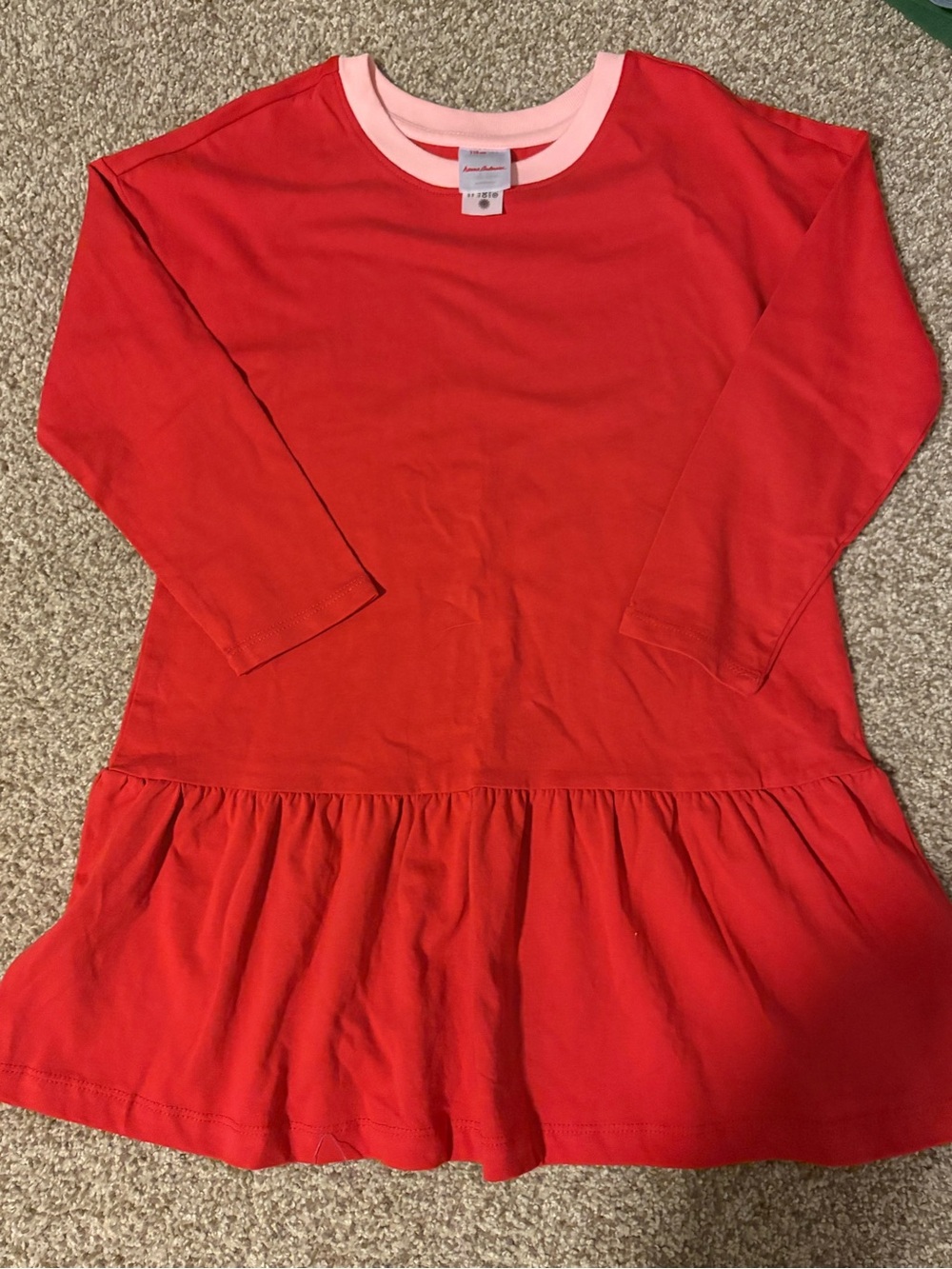 Girls Red Drop-Waist Ruffle Dress with Pink Trim Hanna Andersson size 5